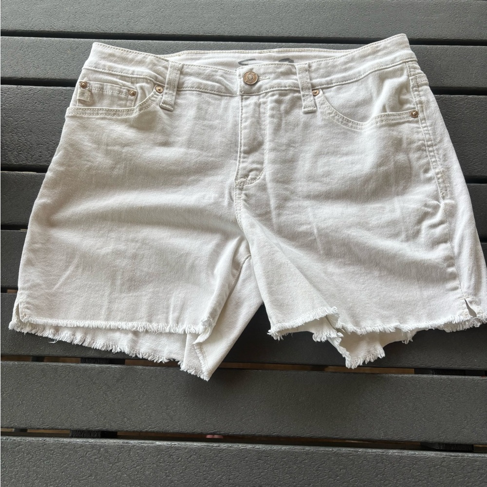 Seven7 White Frayed Hem Denim Shorts